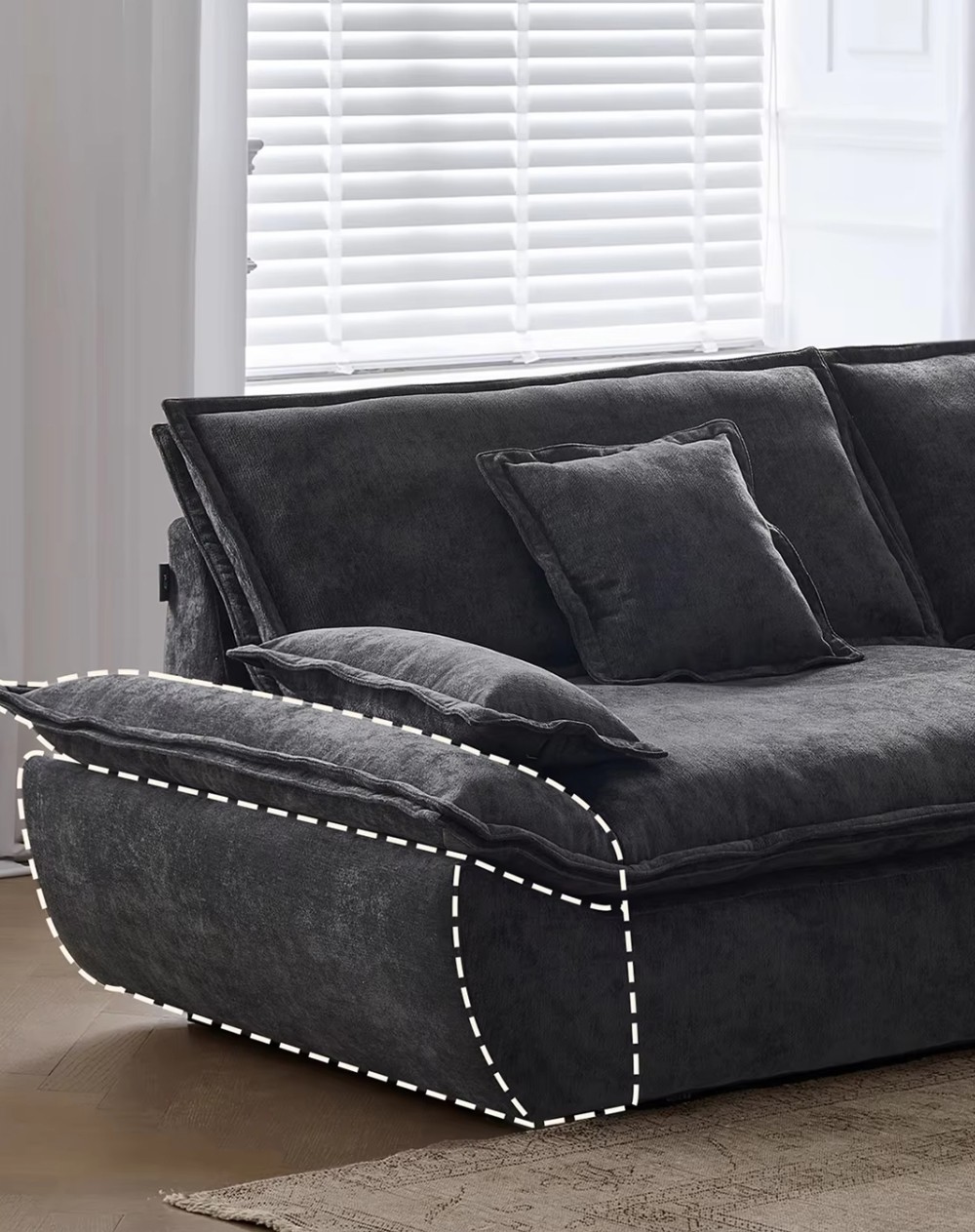 Precision stitching detail of upholstered sofa LSF6006 Precision stitching detail of upholstered sofa LSF6006